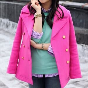 J. Crew majesty pea coat in hot pink stadium cloth blogger favorite size 2